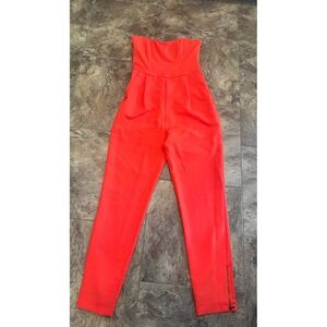 Rachel Roy Strapless Jumpsuit Women's Size 4 Orange Zipper Accents Pockets‎